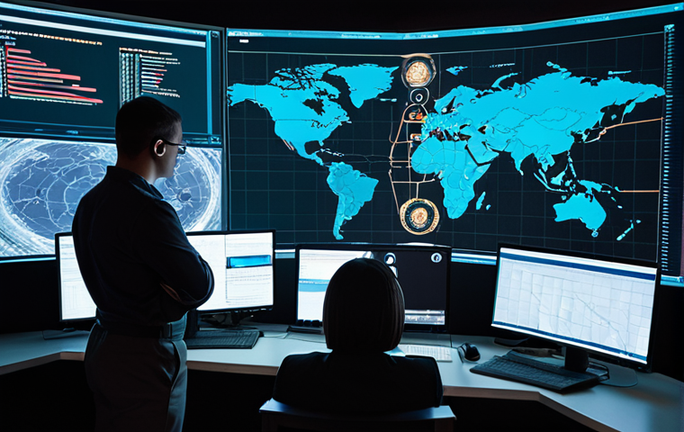**Prompt:** A diverse team of cybersecurity analysts from around the world working collaboratively in a high-tech global Security Operations Center (SOC). Large holographic screens display real-time global threat intelligence maps, interconnected networks, and complex data visualizations of active cyberattacks. The atmosphere is dynamic and focused, emphasizing international collaboration in combating widespread digital threats.