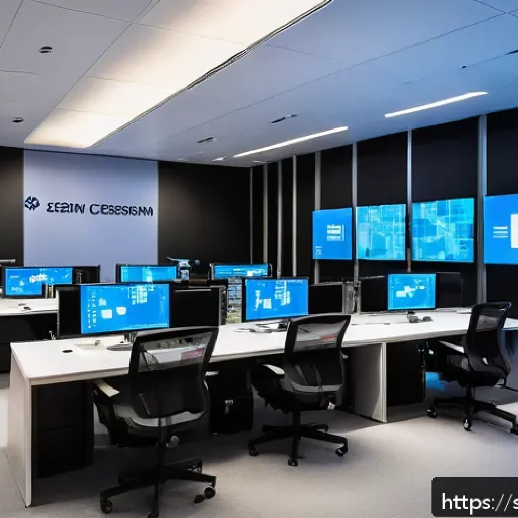 보안관제센터에서 배울 수 있는 것들 - A high-tech Security Operations Center (SOC) room in Stockholm, Sweden, featuring multiple large dig...